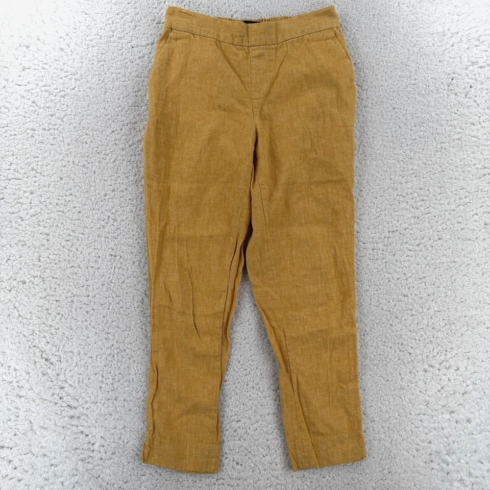 Banana Republic Hayden Pants Womens 0 Petite Yellow Ankle Linen Pull On Summer
